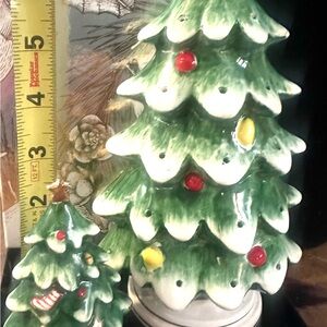 Vintage Lefton 2 pc Green Ceramic Christmas Trees toothpick holders